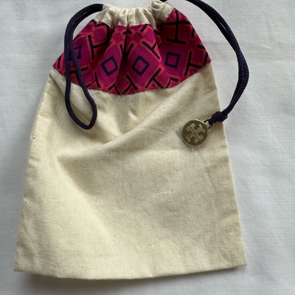 Tory Burch Pink and Purple Geometric Drawstring Pouch with Charm - Picture 4 of 4